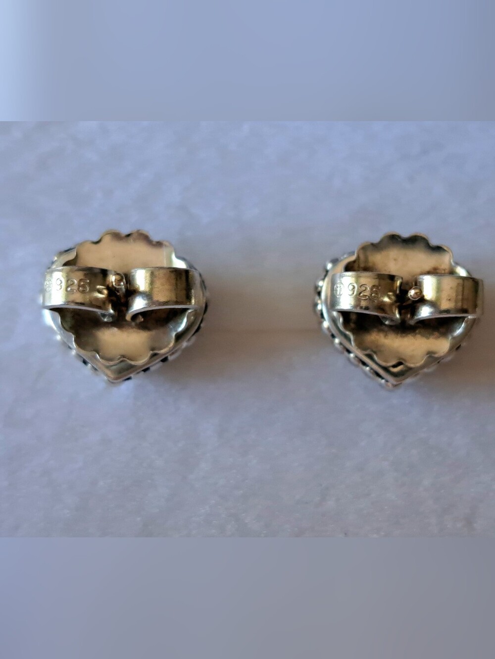 Vintage LAGOS Caviar Sterling Silver Diamond Heart Stud Earrings - Picture 8 of 13
